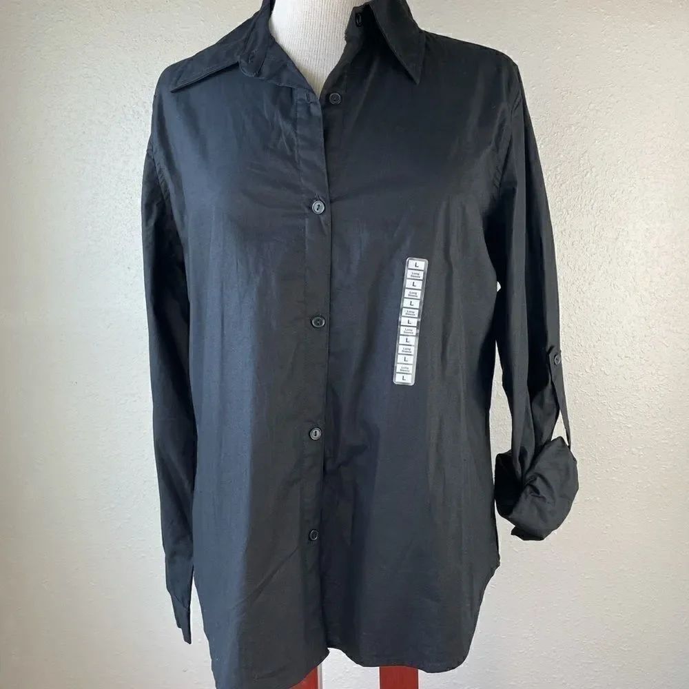 NWT JW Styles Black Button Down Shirt Size L